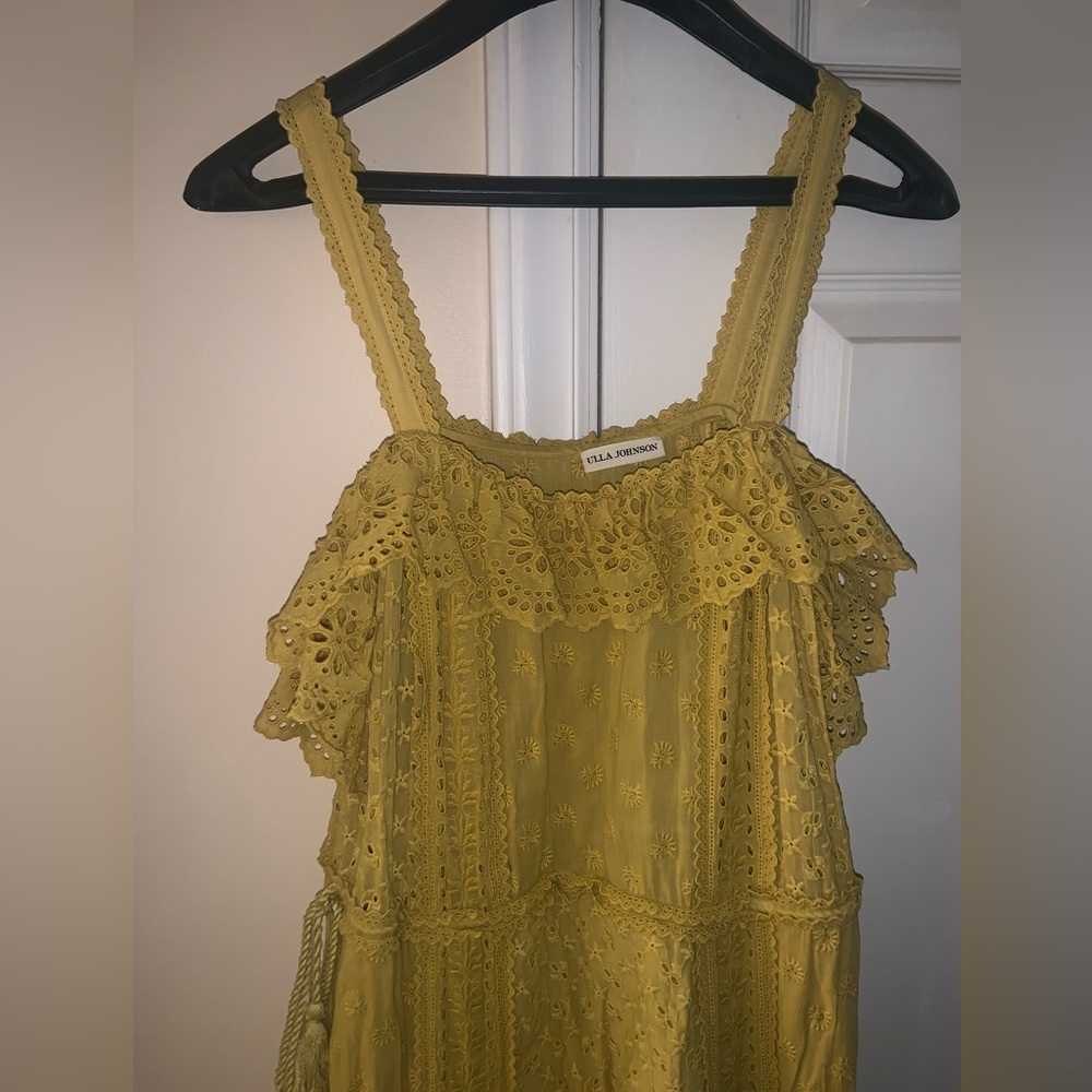 Ulla Johnson eyelet 2 678$ Edwina dress boho designer chartreuse luxury spring - Picture 4 of 10